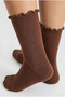 Bamboo Women's Ruffled Elastic-Free Stitch-Free Women's Socks 3-Piece Brown Socks/Does Not Leave Marks/Does Not Squeeze Socks - 3