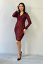Double-Breasted Neckline Sequin Evening Dress Black, Beige, Emerald Green, Burgundy - 6