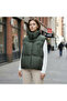 Stand-Up Collar Button-Detail Pocketed Khaki Color Sleeveless Puffer Jacket-Vest
