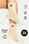 Bamboo Women's Ruffled Elasticless Heart Patterned Women's Socks 3-Piece Cream Socks/Non-Marking/Non-Crushing Socks
