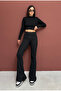 2-Piece Pack - Women's Half Fisherman Ribbed Crop Ispa Flared Olon Bottom Top Set - 2