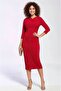 Women's Plus Size Asymmetrical Neckline Front Gathered Long Sleeve Red Stylish Curve Evening Dress - 8