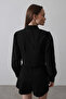 Women's Black Contrast Bow Front Shirt Vs00518 - 6