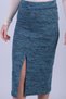Women's Turquoise Front Slit Elastic Waist Midi Length Skirt Arm-26K001037 - 3