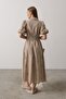 Women's Stone Balloon Sleeve Belted Embroidered Dress Vs00522 - 5