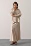 Women's Ecru Straight Cut Satin Long Skirt Vs01143 - 3