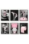 ALAYRA Fashion Wall Art Bathroom Decor Prints Set of 6 Pink Glam Glitter Tissue Canvas Posters Pictures Photos Bathroom Artwork Wall Black and White Modern Women Funny Bathroom30X40 CM
