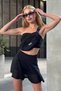 Black Elastic Waist Shorts Skirt V00023-A - 4