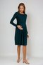 Emerald Green Round Neck Quarter Sleeve Gathered Waist Pleated Dress Vs00941 - 5