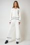 Women's Ecru Contrast Trim Polo Neck Knitwear Cardigan and Pants Set Vs00978 - 2