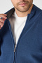Mattias Men's Light Navy Thessaloniki Knitted Full Zip Mock Neck Regular Fit Cardigan Sweater - 2