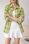 Women's Patterned Color-Block Flannel Oversized Loose and Wide-Fit Casual Pocketed Collared Shirt Jacket - 5