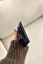 Solid Color Bow Detailed Shiny Faux Leather Card Holder - 3