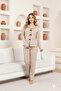 Women's Pajama Set with Bow Detail Long Sleeve Beige Color Report Interlock