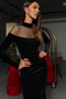 Velvet Evening Dress with Tulle Shoulder Cut-Out Mermaid Model - 4