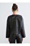 Özmarka New Season Crew Neck Leather-Look Blouse - 4