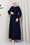 Lace-Up Embroidered Sleeve Abaya Navy Blue HM2854 - 6