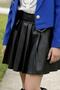 Girl's Diamond Stone Flared Shirt Navy Blue Blazer Jacket Stone Detailed Leather Skirt Set - 6