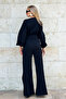 Black Double-Breasted Tie-Down Blouse Slit Pants Double Knitted Set Alc-X12498 - 5