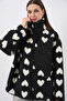 55446 Zippered Oversized Plush Jacket Coat - Black