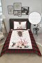 New Year Themed Velvet Fabric Quilted Single Bedspread Set (2 Pieces) Tky0045 - 2