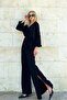 Black Double-Breasted Tie-Down Blouse Slit Pants Double Knitted Set Alc-X12498 - 2