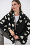55446 Zippered Oversized Plush Jacket Coat - Black - 5