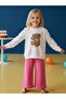 Girl's Cotton Teddy Bear Embroidered Wide-Leg Sweatpants Set - 3