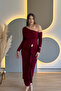 One-Shoulder Ruffled Burgundy Dress with Detachable Accessory Detail - 4