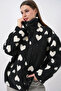 55446 Zippered Oversized Plush Jacket Coat - Black - 4