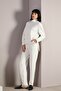 Ecru Long Sleeve Half Turtleneck Women's Knit Sweater with Slit Cashmere on the Sides