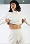 Ecru Long Sleeve Half Turtleneck Women's Knit Sweater with Slit Cashmere on the Sides - 5