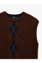 Crew Neck Diamond Patterned Sleeveless Knit Sweater - 5