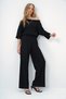 Black Boat Neck Bat Sleeve Casual Blouse and Palazzo Trousers Wrinkled Set Alc-X13470