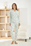 Women's Berlin Fabric Front Buttoned White Pajama Set
