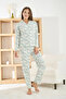 Women's Berlin Fabric Front Buttoned White Pajama Set - 2