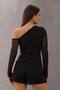 One Shoulder Stone Detailed Stretchy Sandy Fabric Blouse - 4
