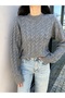 Hair Braid Patterned Soft Textured Women's Knitwear Sweater Anrasit - 2