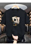 Unisex Oversize Playing Cards Printed Cotton Crew Neck Short Sleeve Black T-Shirt