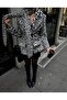 Leopard Patterned Shawl Detailed Lined Premium Design Double-Breasted Fur Coat