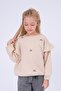 Girl's Ruffle Detailed Floral Embroidered Sweatshirt - Stone - 5