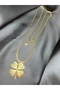 Clover Figured Rope Twist Chain 316L Steel Gold Necklace - 5