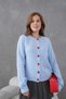 Women's Crew Neck Heart Button Detail Soft Textured Knitwear Jacket 8569Sw - 5