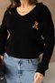 Women's V-Neck Embroidery Detail Lace-Like Knit Knitwear Sweater 225008 - 2