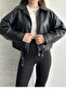 Fur-Lined Winter Buckled Women's Oversized Leather Jacket Coat - 3