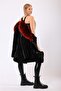 Black Sarah Puffer Fabric Coat with Genuine Leather Accessories - 5