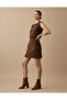 Crew Neck Buttoned Knit Sweater and Buttoned Front Mini Skirt Set - 4