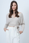 Beige Front and Back Double Breasted Collar Tie Detail Crop Blouse Alc-X14346