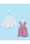 Infant Girls Red And White Top With Checked Dress With Stockings (3 Piece) - 6