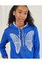 Senior Girls Blue Printed Hooded Front Zipper Jacket - 4